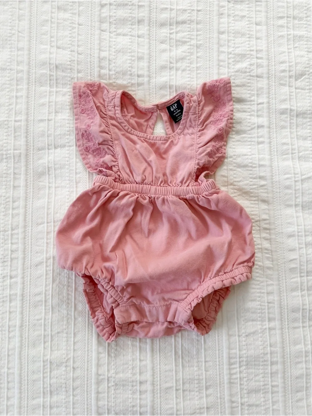 Gap Baby Girl Denim Bubble Shorty Romper One-Piece Classic Pink 0–3M